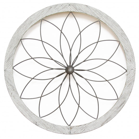 Distressed Chic Flower Metal and Wood Wall Decor