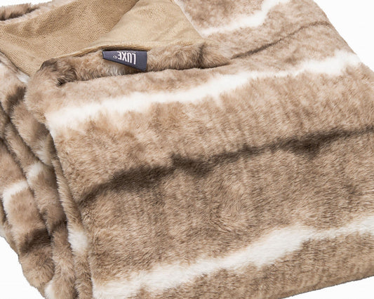 Premier Luxury Light Brown and White Faux Fur Throw Blanket