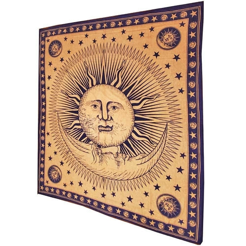 Divine Sun & Celestial Crescent Moon Tapestry with Self Design Artwork
