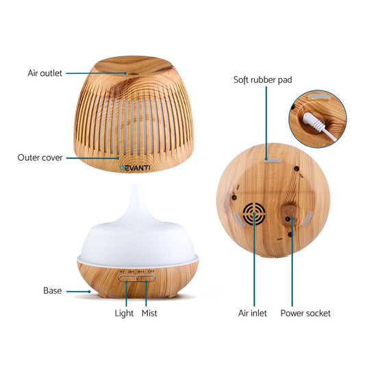 Devanti Aromatherapy Diffuser Aroma Essential Oils Air Humidifier LED