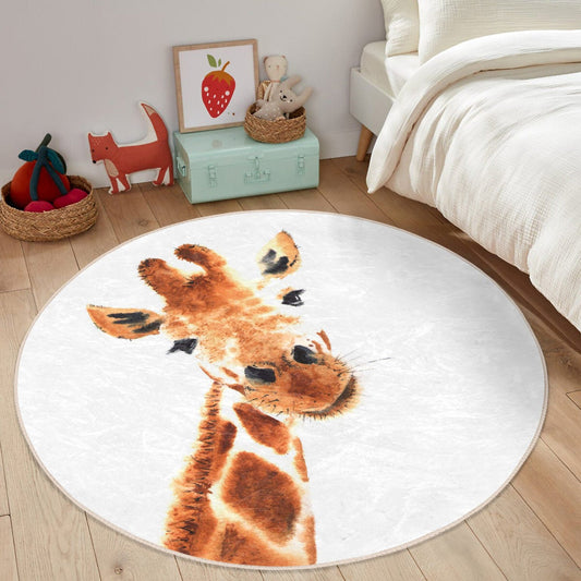 Cute Giraffe Pattern Kids Room Decorative Washable Round Rug |