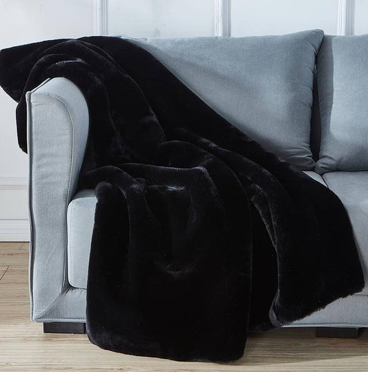 Cassilda Luxury Black Chinchilla Faux Fur Throw Blanket
