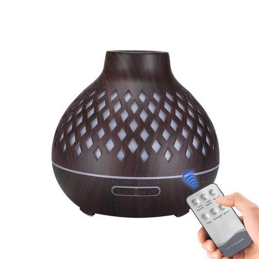 Essential Oil Aroma Diffuser and Remote - 400ml Hollowed Wood Mist