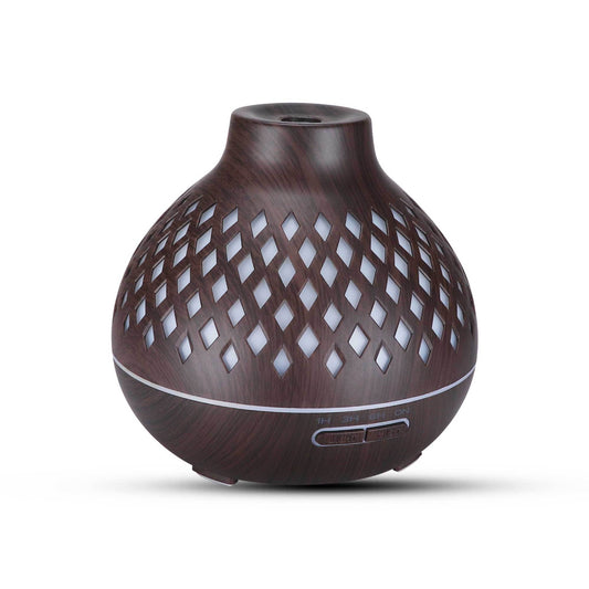 Essential Oil Aroma Diffuser and Remote - 400ml Hollowed Wood Mist