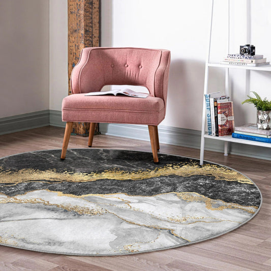 Luxury Marble Patterned Living Room Round Rug, Marble Design