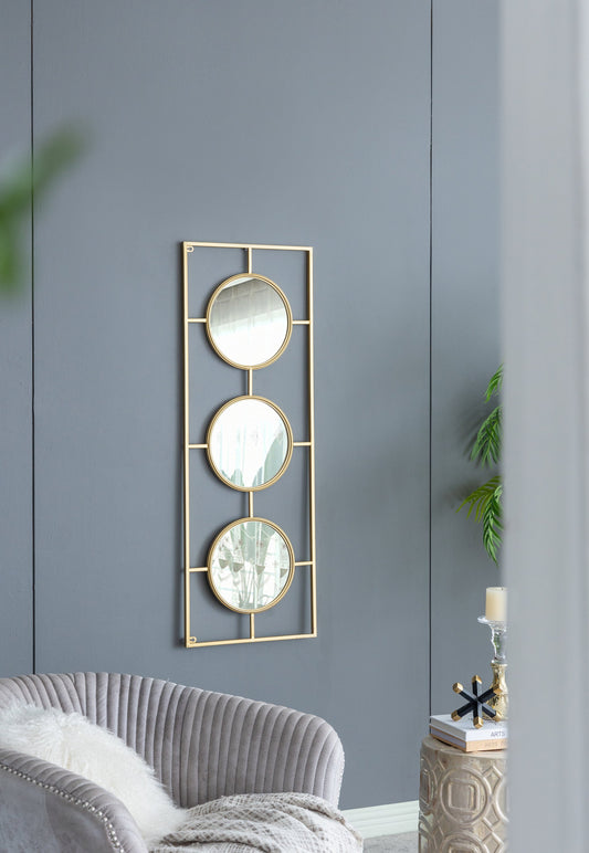 3 Mirror Piece Wall Mirror in Gold Rectangular Frame, Home Wall Decor