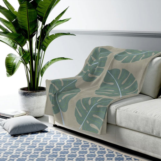 Abstract Leaves Green Plush Blanket Throw