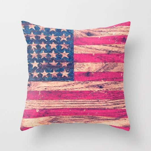 Vintage Pink Patriotic American Flag Retro Wood Cushion/Pillow